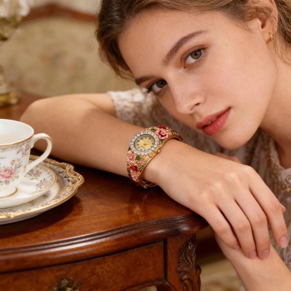 Vintage Fashion Week - Rich In Flowers Vintage Watch Rhinestone