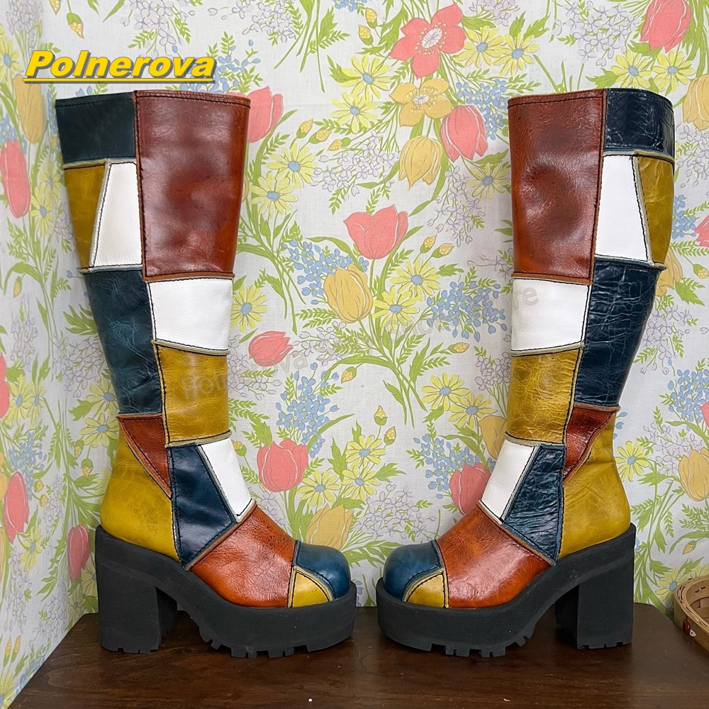 Women Retro Patchwork Leather  - Vintage Fashion Boots 评论和价格