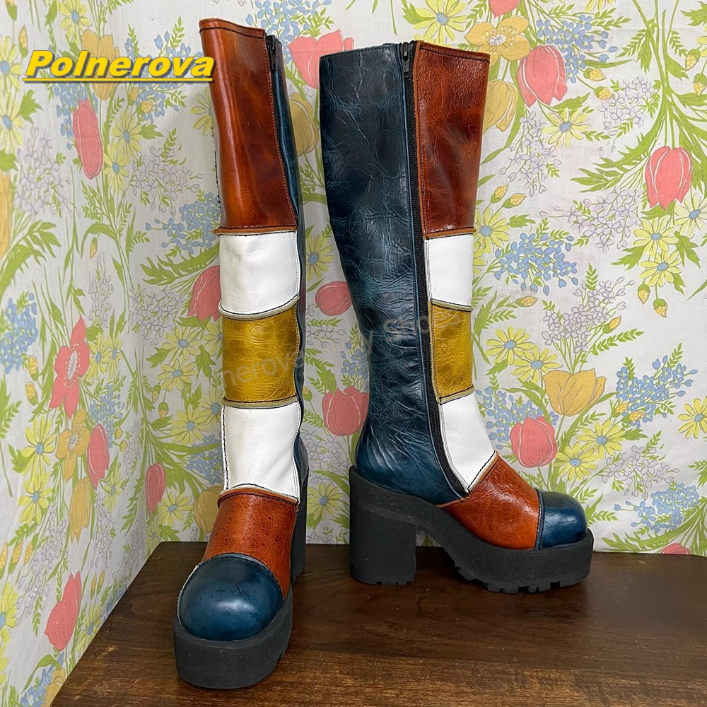 Women Retro Patchwork Leather  - Vintage Fashion Boots 评论和价格