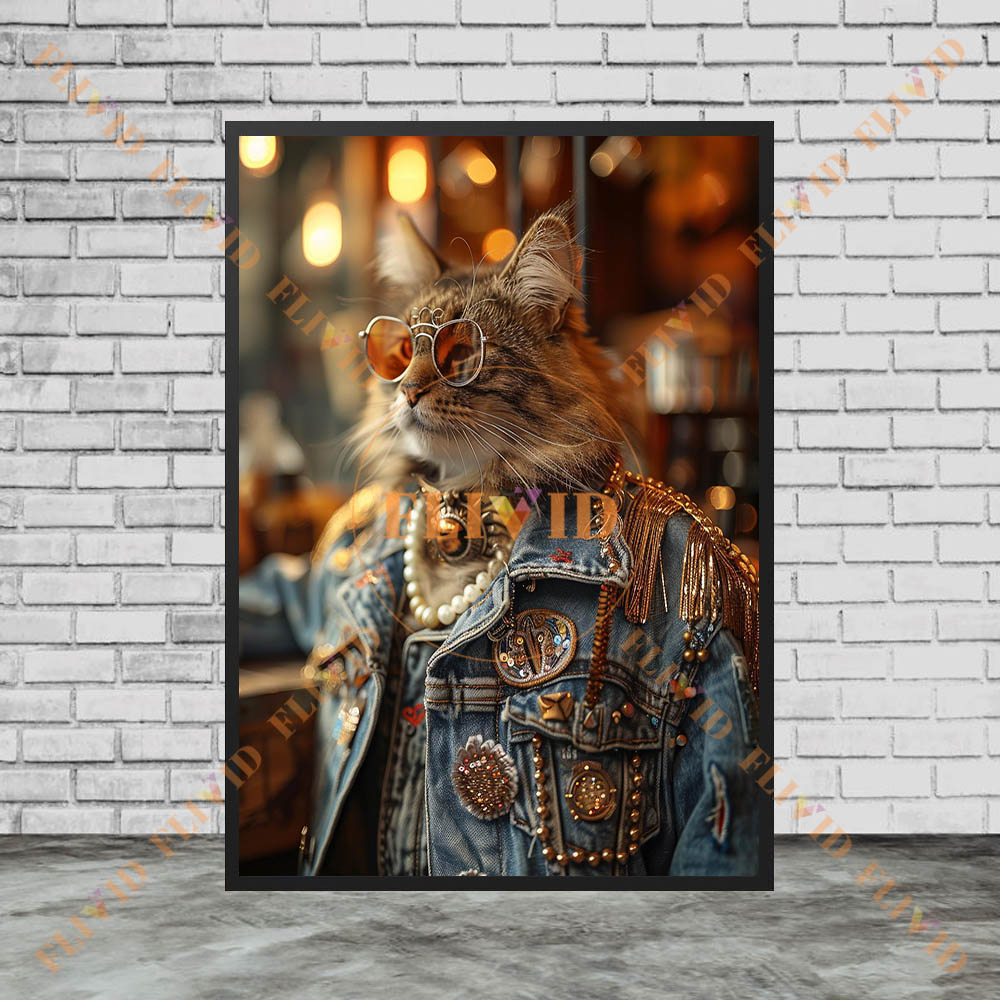 Vintage Denim Cool Cat Canvas  - Vintage Fashion Prints For Wall 评论和价格