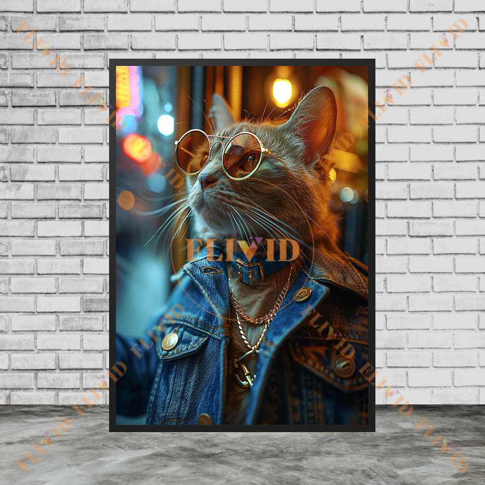 Vintage Denim Cool Cat Canvas  - Vintage Fashion Prints For Wall 评论和价格