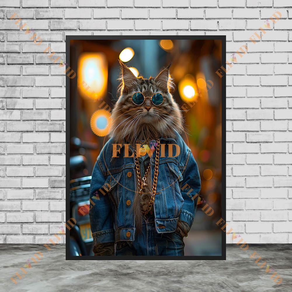 Vintage Denim Cool Cat Canvas  - Vintage Fashion Prints For Wall 评论和价格