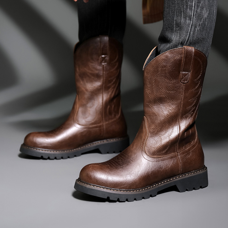 Fashion Mens Cowboy Boots New  - Vintage Fashion Boots 评论和价格