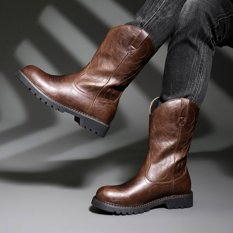Fashion Mens Cowboy Boots New  - Vintage Fashion Boots 评论和价格