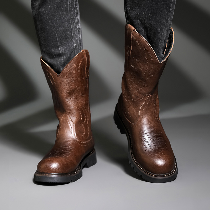 Fashion Mens Cowboy Boots New  - Vintage Fashion Boots 评论和价格