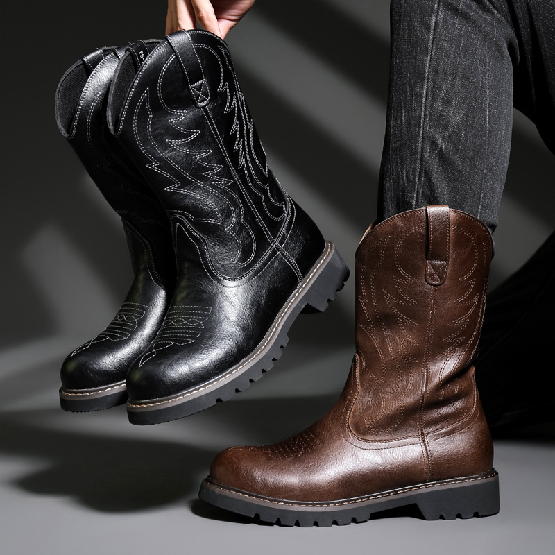 Fashion Mens Cowboy Boots New  - Vintage Fashion Boots 评论和价格