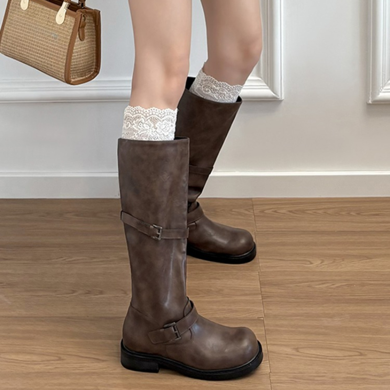 Vintage Belt Buckle Women Knee - Vintage Fashion Boots 评论和价格